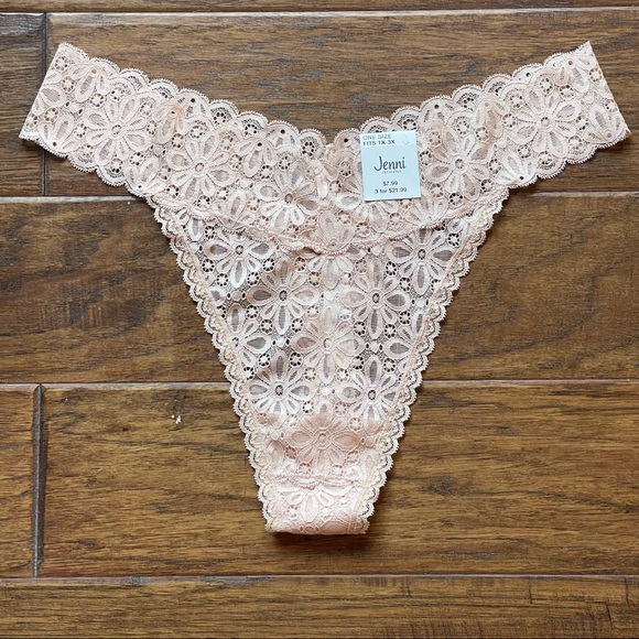 5/$25 NEW! Jenni Intimates cream lace thong panties PLUS SIZE OSFM (1X-3X) - Picture 2 of 13